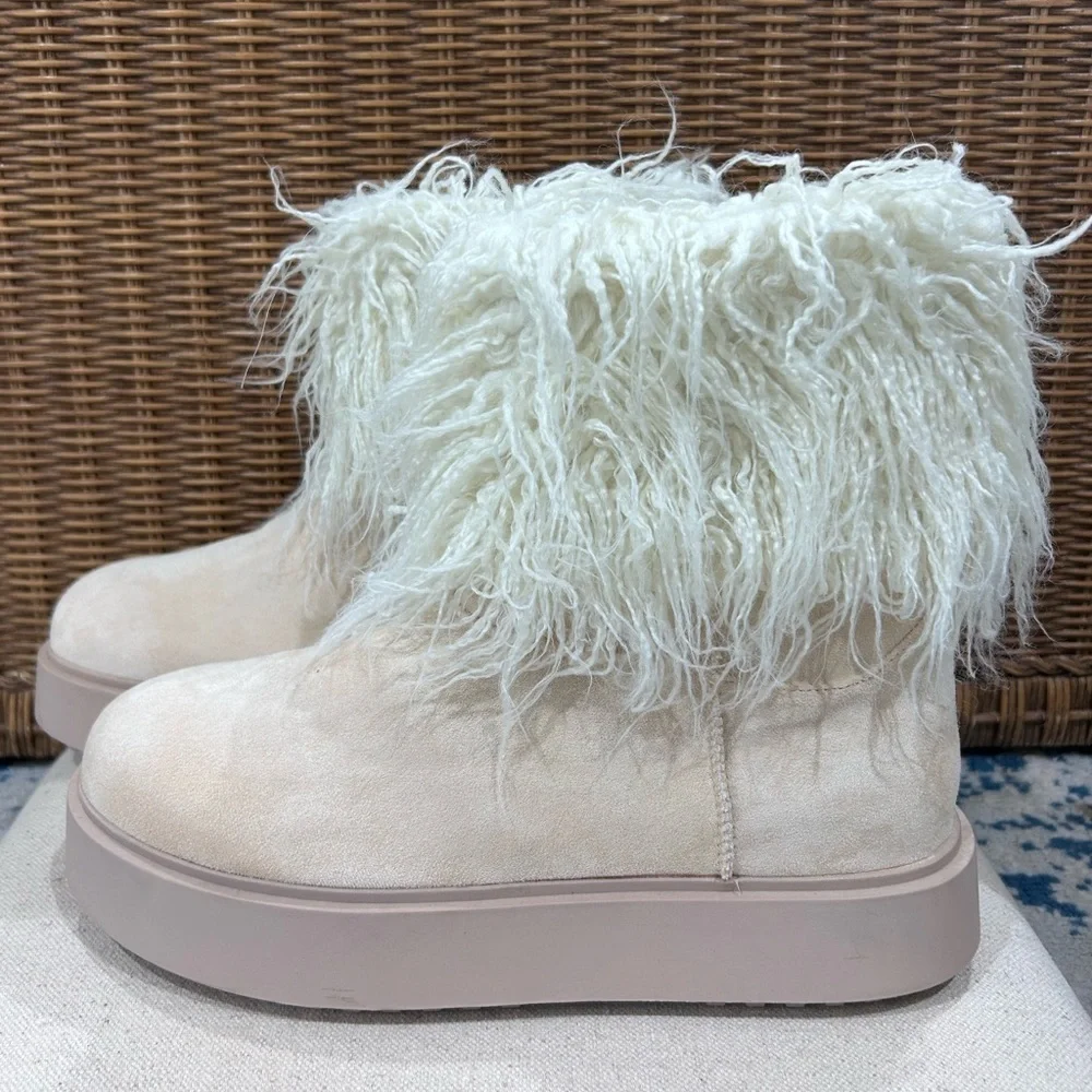 PRETTYLITTLETHING Cream Faux Fur Platform Ankle Boots